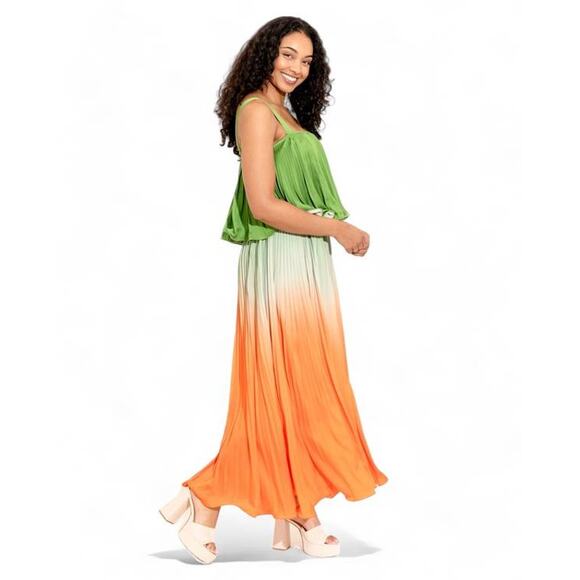 Alden Adair Samantha Maxi Sun Dress Rainbow Ombre Orange Green XS XSmall NEW - Picture 2 of 5